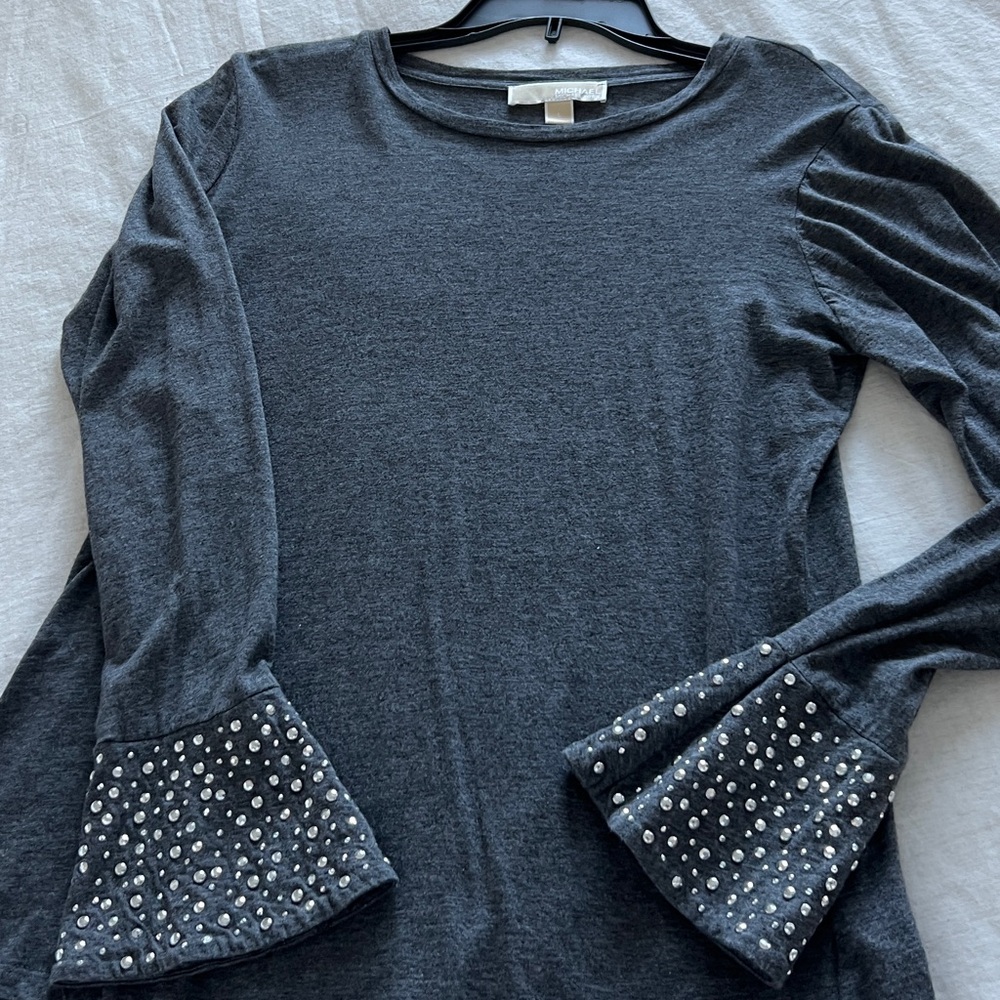 MICHAEL Michael Kors Charcoal Long Sleeve Top with Embellished Cuffs never wore!